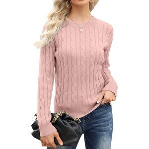 Women Classic Fit Lightweight Cable Long Sleeve Mockneck 01 Pink Casual Sweater